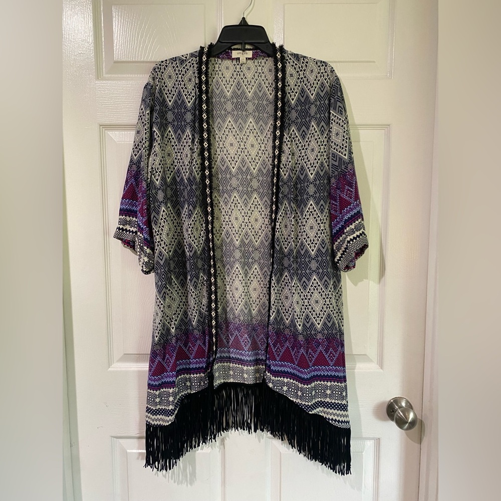Umgee Kimono S/M Boho Western Aztec Fringe Festival Hippie Gypsy Lightweight